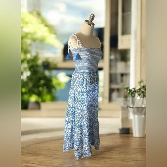 NEW ALICE + OLIVIA $695 Marna Maxi Midi Dress Off White/French Blue - Picture 4 of 14